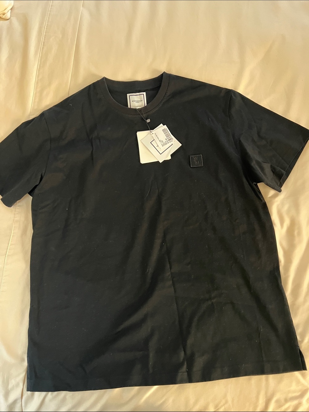 Wooyoungmi Black Short-Sleeve Crewneck Tee with Chest Logo Patch